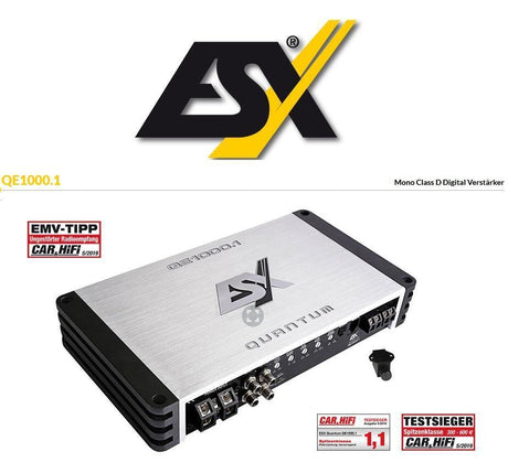 ESX QE1000.1 mono digital 1-channel amplifier | 1000W RMS with bass remote – by MC Audio Sydney