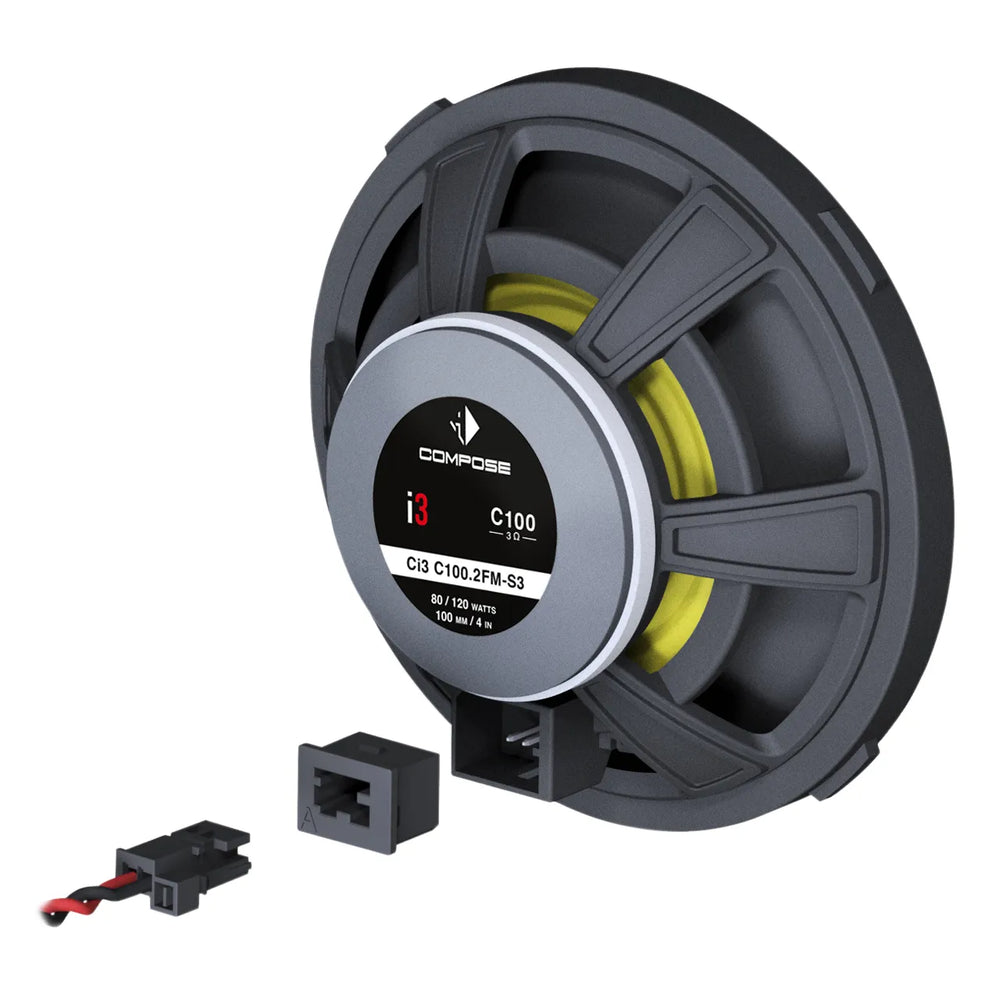 HELIX Ci3 C100.2FM-S3 coaxial speaker cone detail – 4” FlexMount hi-end design by MC Audio Sydney