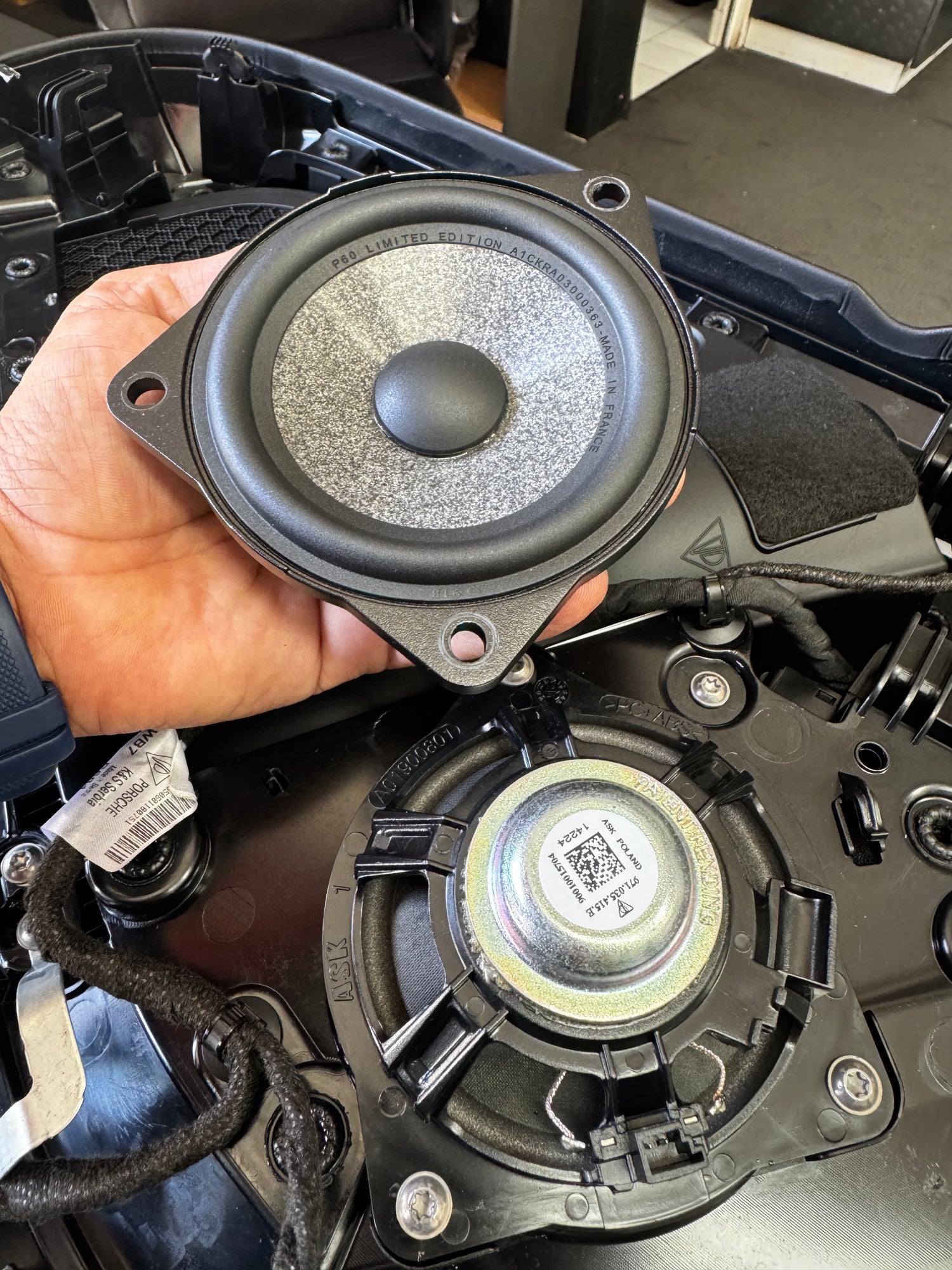 Focal Porsche 911 P60 Limited Edition woofer cone detail – high-fidelity Porsche audio upgrade by MC Audio Sydney