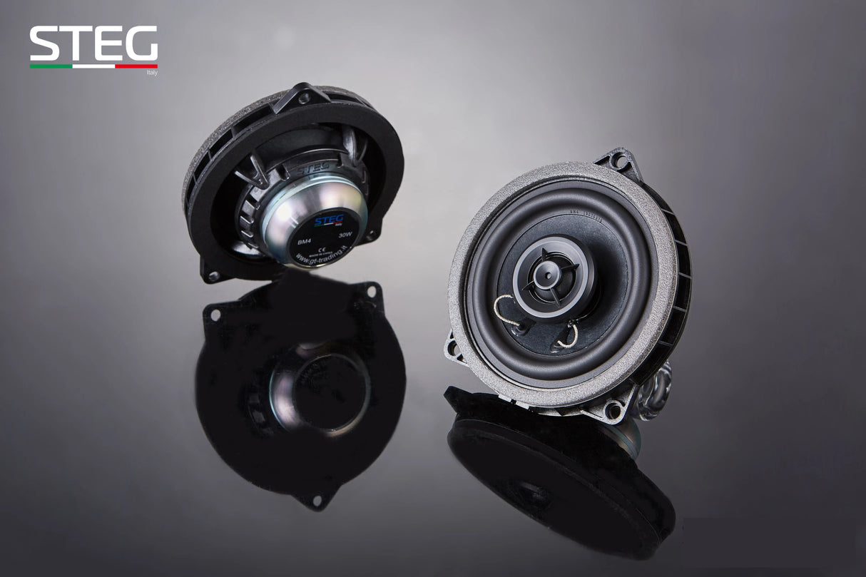 STEG Direct Fit BM4 4” 2-way coaxial speaker set – plug and play car audio upgrade by MC Audio Sydney