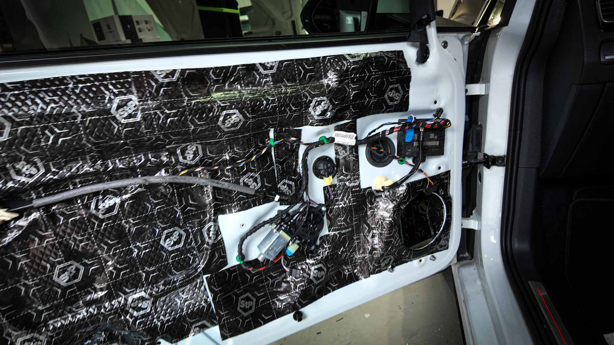 Soundproofing installation in VW Golf GTI doors at MC Audio Sydney