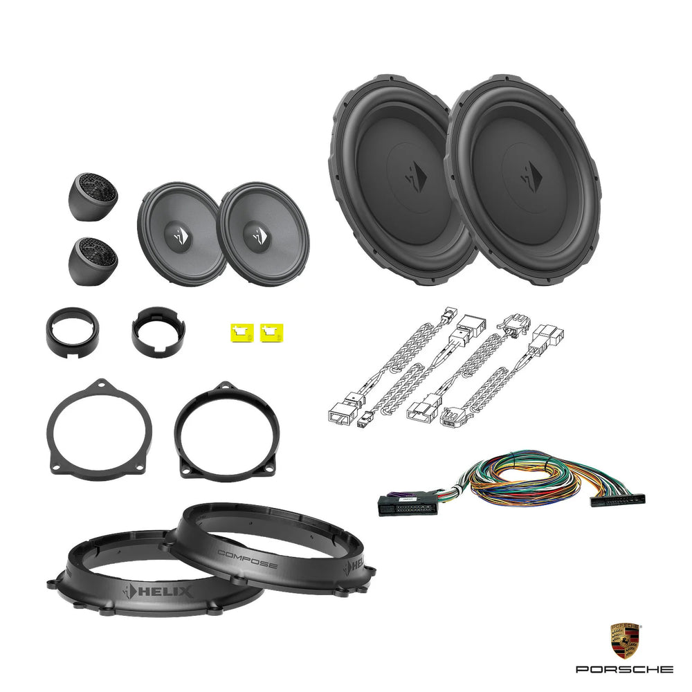 Plug and play HELIX Ci3 Ci5 front speaker upgrade with DSP amplifier for Porsche Boxster 982 718 BOSE extra bass package – MC Audio Sydney