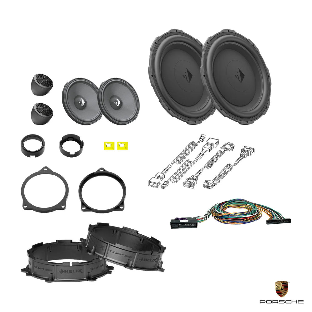 Plug and play HELIX Ci3 Ci5 front speaker upgrade with DSP amplifier for Porsche Taycan BOSE extra bass package – MC Audio Sydney