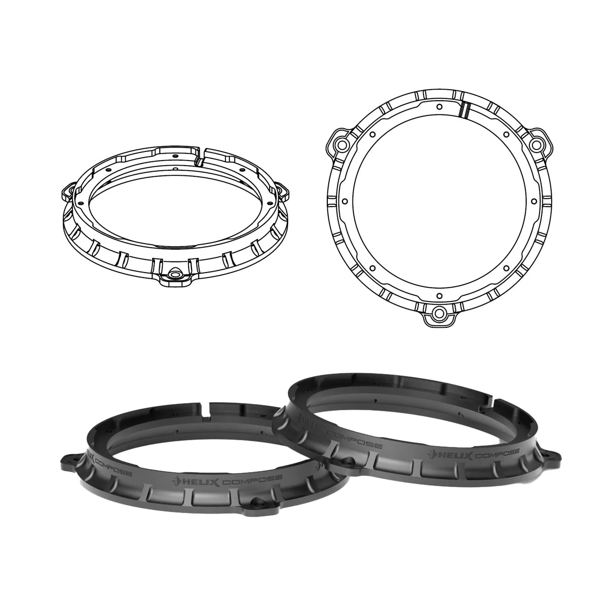 HELIX FlexMount CFMK165 compatibility overview 6.5 inch speaker mounting – by MC Audio Sydney