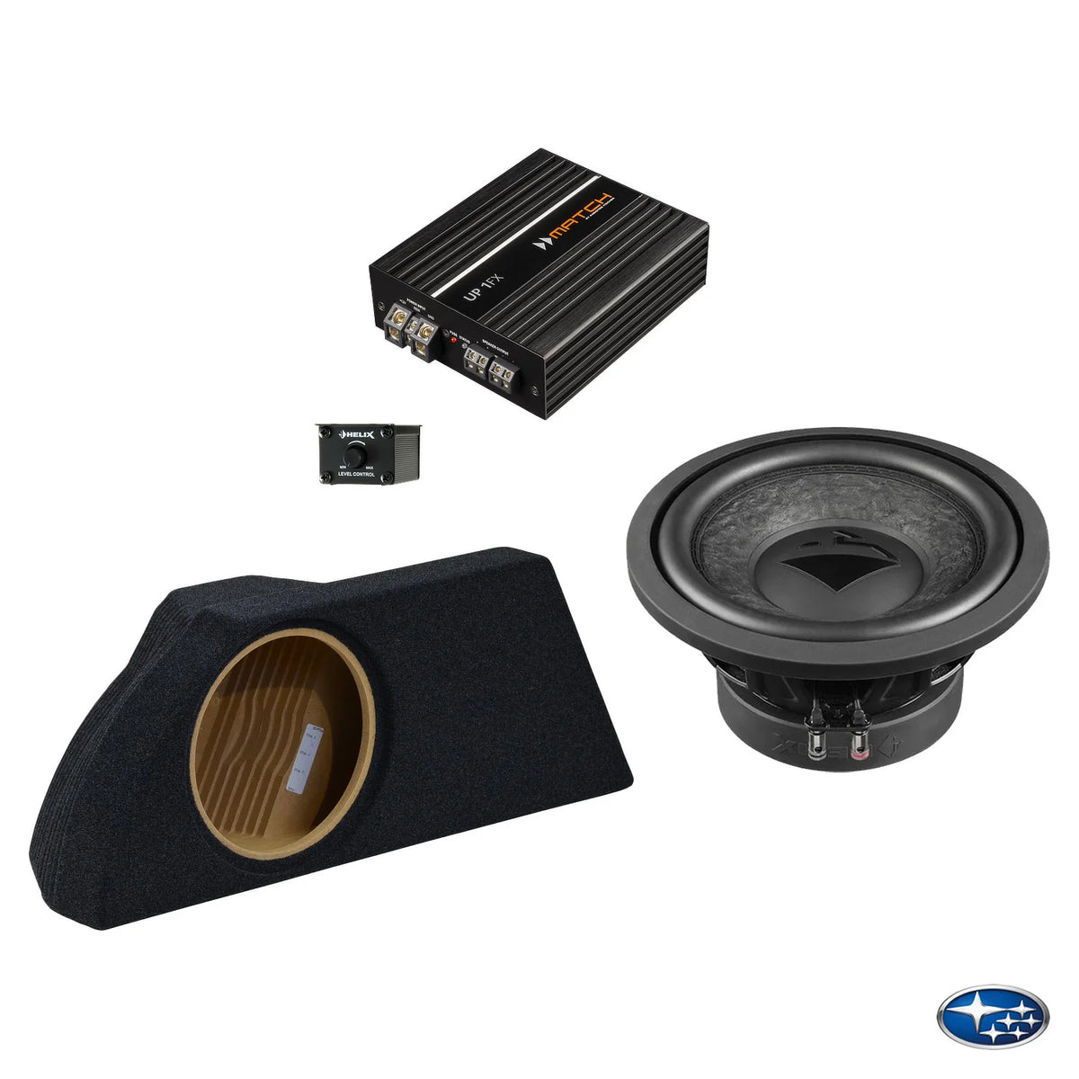 Subaru BRZ left-side HELIX IK W10 subwoofer amplified package – MC Audio Sydney