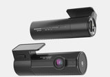 BlackVue ELITE8 2CH front camera shown from front and rear angles with lens, mount and side controls visible