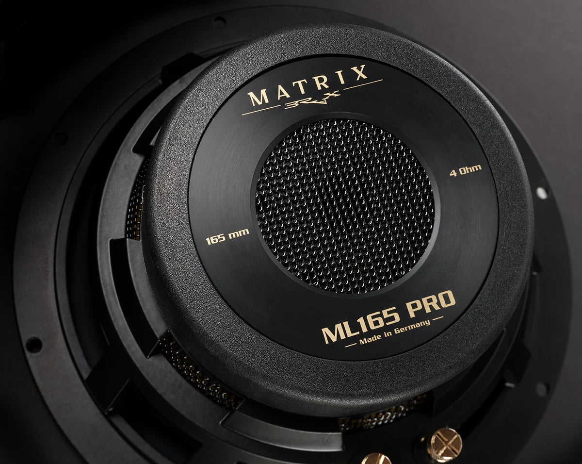 BRAX MATRIX ML165 PRO detail showing the carbon fleece cone texture, butyl rubber surround and aluminium frame 