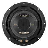 BRAX MATRIX ML165 PRO woofers shown from multiple angles with carbon cones, aluminium baskets and magnet systems