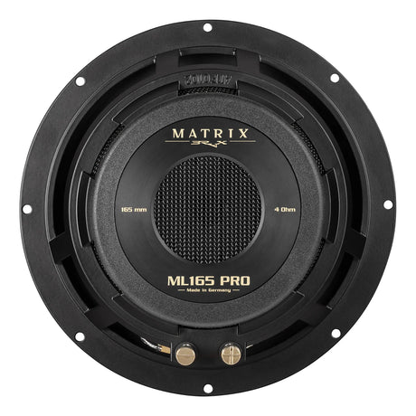BRAX MATRIX ML165 PRO woofers shown from multiple angles with carbon cones, aluminium baskets and magnet systems