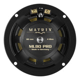 BRAX MATRIX ML80 PRO rear view showing 4Ω marking, push-pull neodymium magnet system and gold-plated terminals