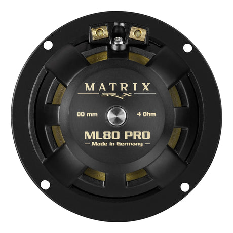 BRAX MATRIX ML80 PRO rear view showing 4Ω marking, push-pull neodymium magnet system and gold-plated terminals