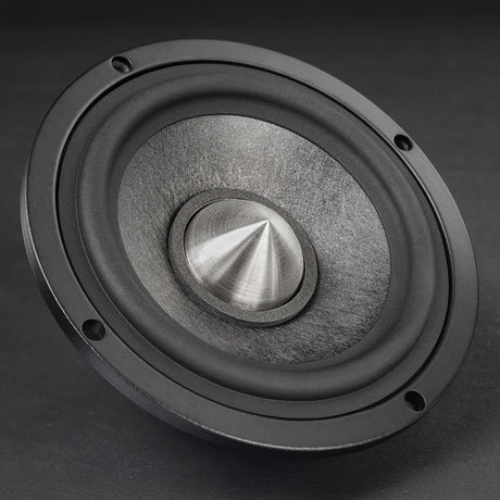 BRAX MATRIX ML80 PRO close-up showing the carbon fleece cone, butyl surround and solid stainless-steel phase plug