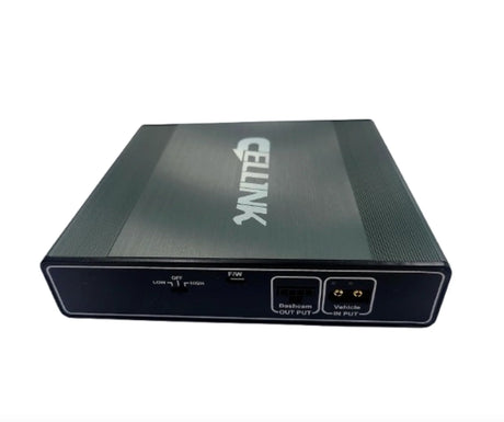 CELLINK Neo 6 Slim angled rear view showing the dash cam output, vehicle input and power selector