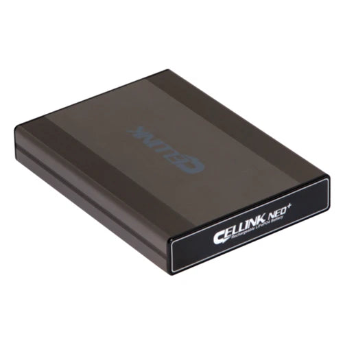 CELLINK Neo 8 LiFePO4 dash cam battery pack shown from an angled front view with compact low-profile housing