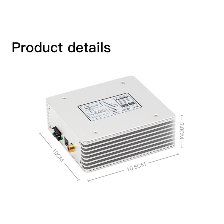 EWAY MOST-to-S/PDIF interface dimension graphic showing 105 x 70 x 38 mm compact enclosure