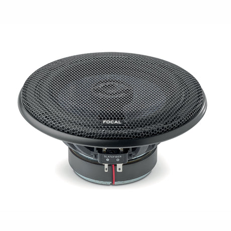 Focal C 165 SF front angled view showing the Slatefiber cone, central tweeter, basket and speaker terminals