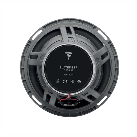 Focal C 165 SF coaxial speaker fitted with the supplied black protective grille and Focal badge