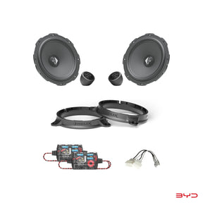 HELIX Ci3 6.5-inch front component speakers with tweeters and FlexMount adapters for the BYD Atto 3 upgrade