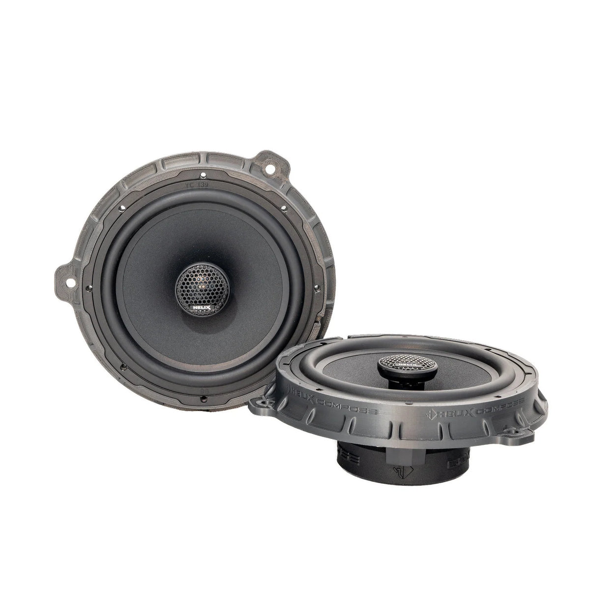 HELIX Ci3 6.5-inch 3Ω Type 2 coaxial speaker with vehicle-specific mounting adapter for compatible Hyundai models