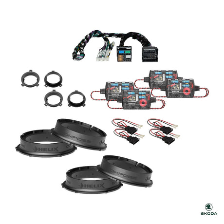 Radio-specific T-harness, crossovers and FlexMount adapters for the Skoda Kodiaq 2024-on HELIX Ci3 package