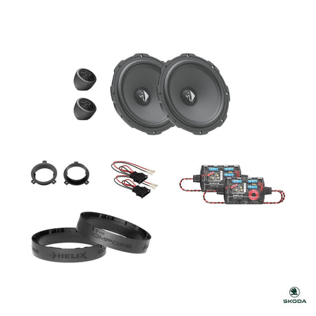 HELIX Ci3 front speakers, crossovers and FlexMount adapters for the Skoda Octavia IV upgrade package