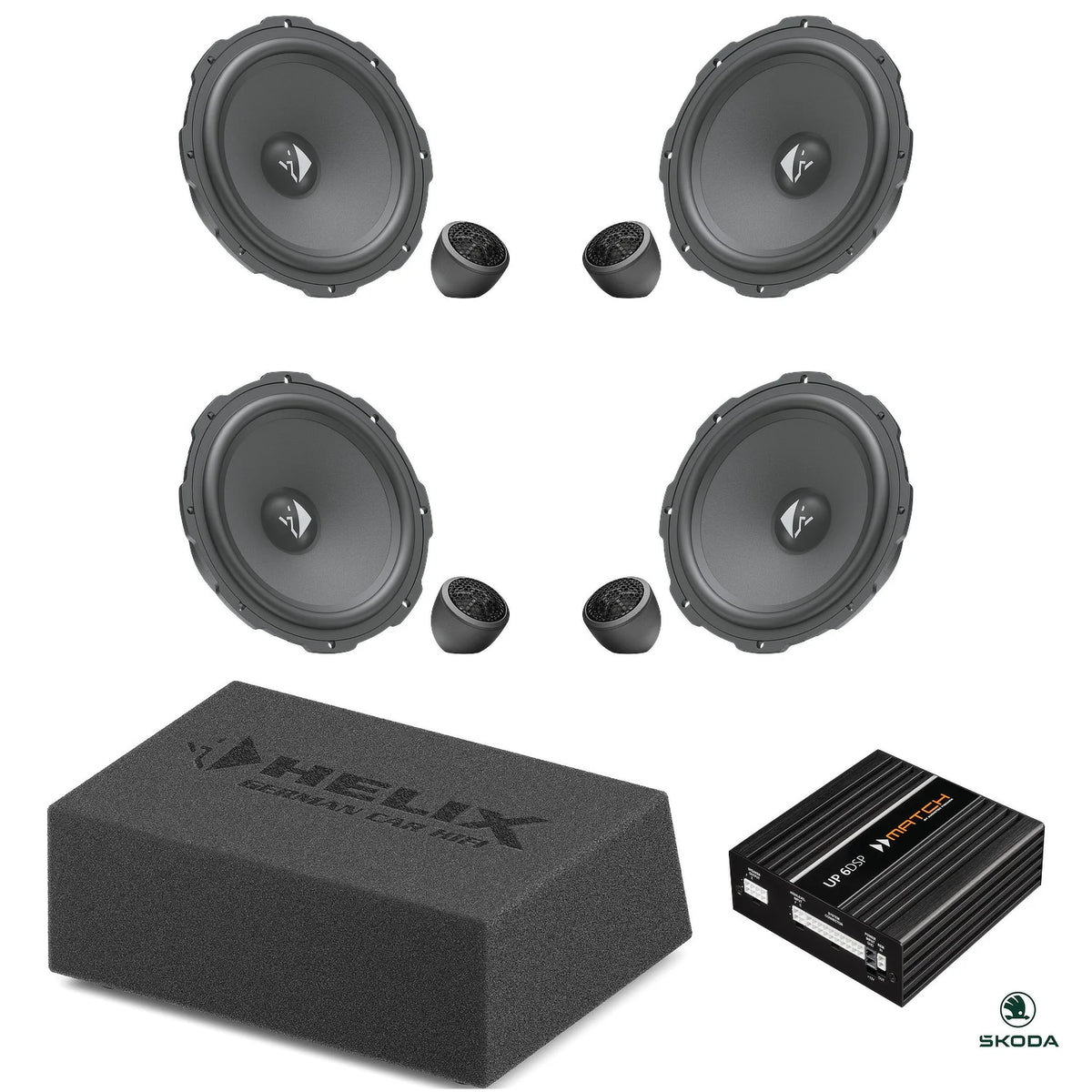HELIX Ci3 front and rear speakers, loaded subwoofer and DSP amplifier for the Skoda Octavia IV upgrade