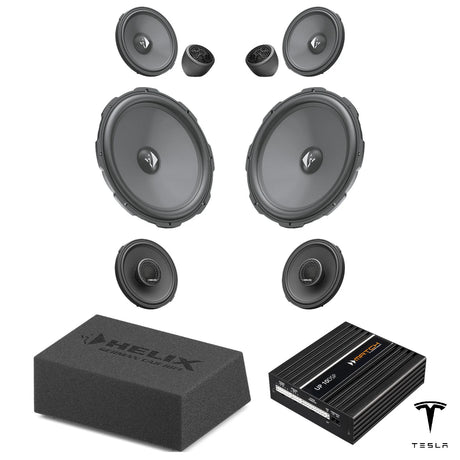HELIX Ci3 speaker, loaded subwoofer and DSP amplifier package for Tesla Model 3 SR/SR+ with Intel chipset
