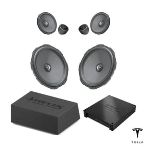 HELIX Ci3 front speakers, loaded subwoofer and V EIGHTEEN DSP for Tesla Model Y Juniper Premium Audio