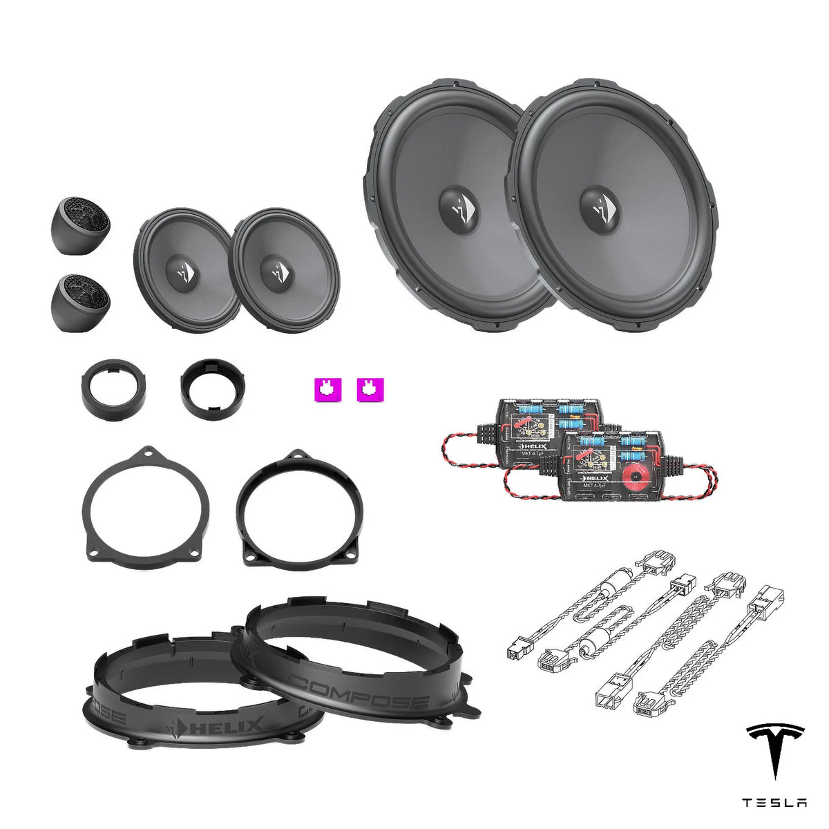 HELIX Ci3 speakers, FlexMount adapters, crossovers and wire kits for Tesla Model Y Legacy AMD Ryzen upgrade