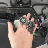 HELIX Ci3 tweeter beside the factory Tesla Model Y tweeter during the front speaker upgrade