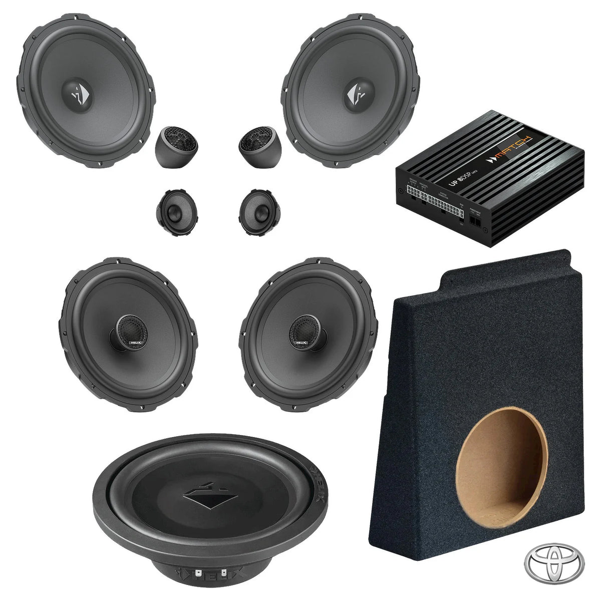 HELIX Ci3 front and rear speakers, subwoofer and DSP amplifier for Toyota Hilux N80 with S/PDIF interface