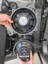HELIX Ci3 W200FM-S2 woofer compared with the factory Tesla Model Y door woofer during the upgrade