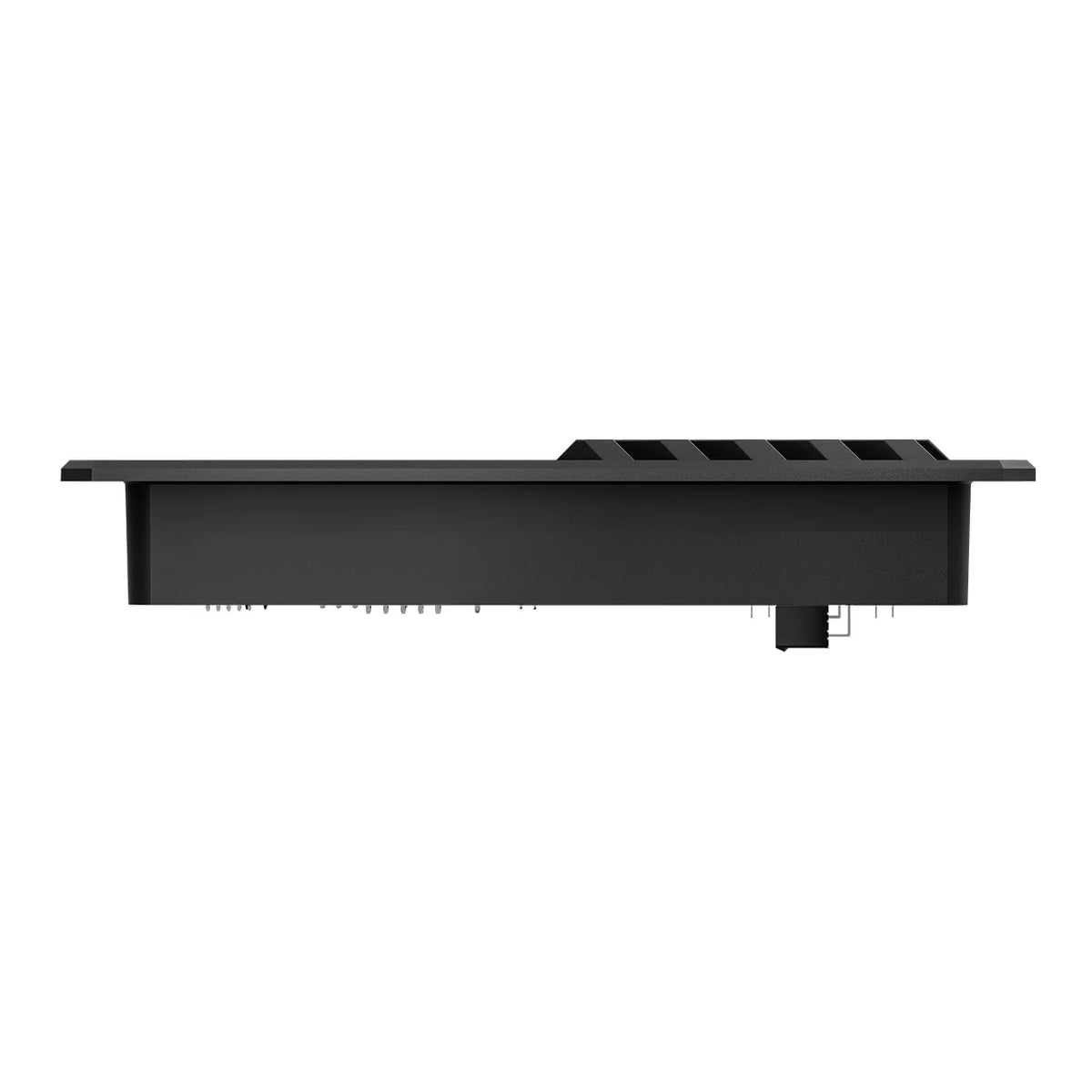 HELIX ISM 400.2DSP side profile showing the compact low-profile amplifier module housing for subwoofer integration