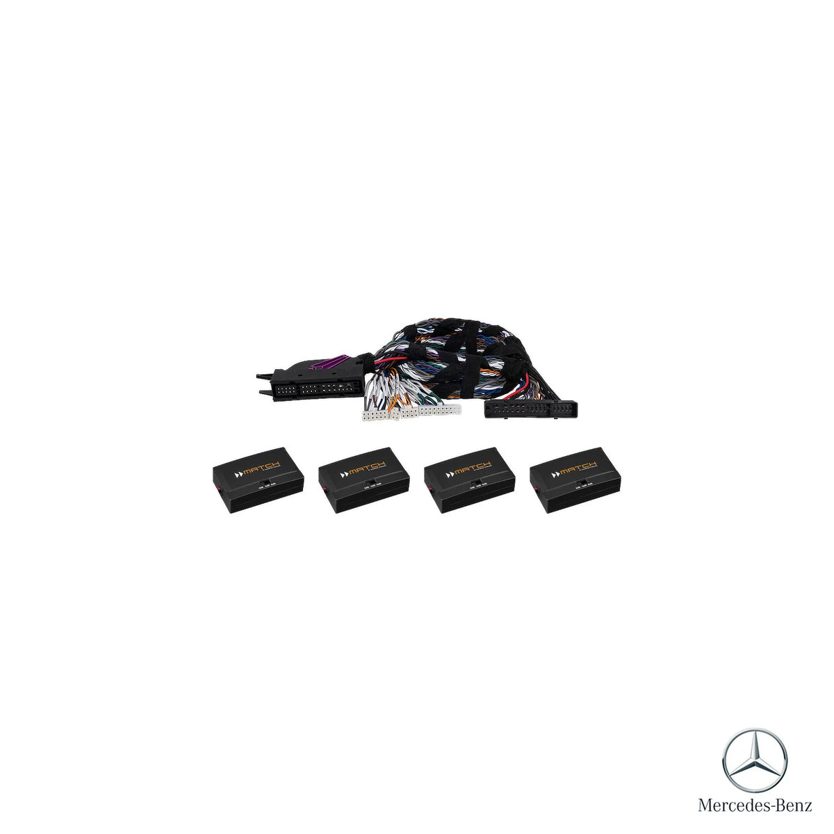 Factory amplifier PnP T-harness and MATCH integration components for Mercedes G-Class G463 Burmester