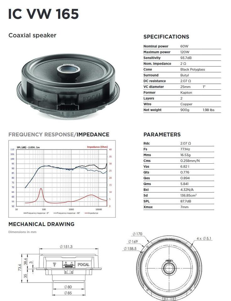 Focal IC-VW-165 16.5 Cm (6.5") 2-Way Speakers Compatible With Volkswagen