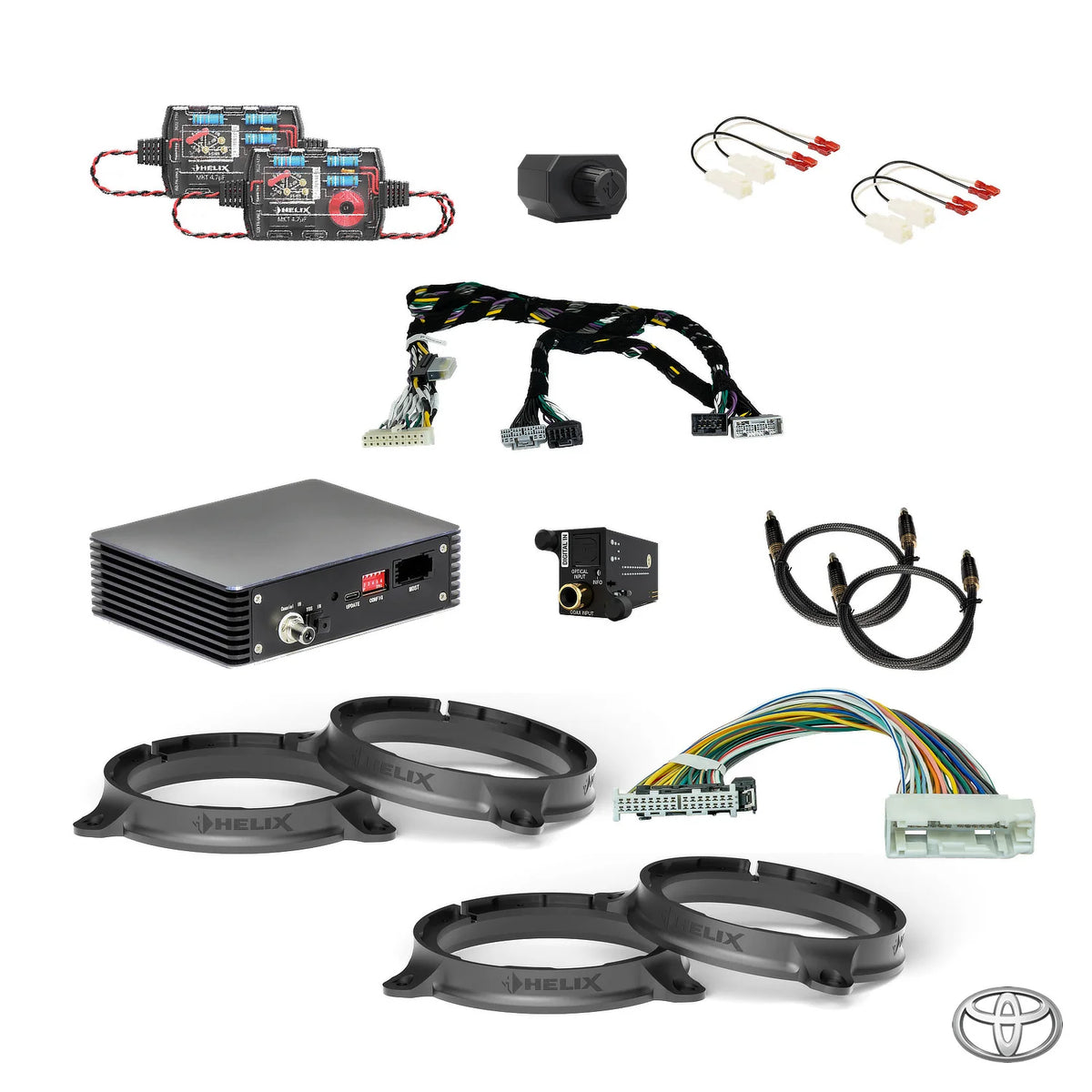 S/PDIF interface, DSP integration hardware, wiring harness and FlexMount adapters for the Toyota Hilux N80 package