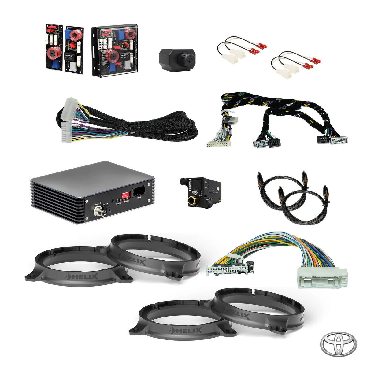 EWAY S/PDIF converter, Extension Card 2.0 DIGITAL IN, wiring and FlexMount adapters for the Toyota Hilux N80 package