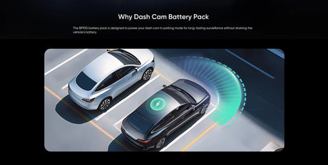 VIOFO BP100 parking mode graphic showing dedicated dash cam power without draining the vehicle battery