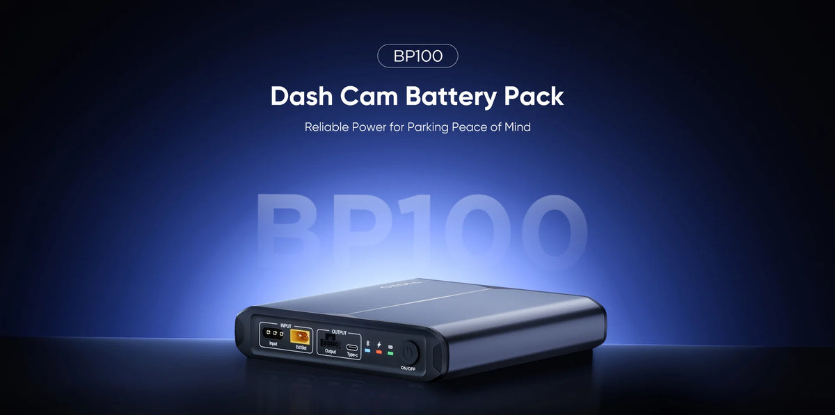 VIOFO BP100 shown as a dedicated battery source for extended dash cam parking mode recording