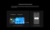 VIOFO BP100 temperature protection system showing internal sensors and high-temperature alerts in the VIOFO App