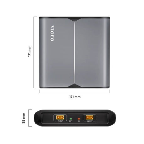 VIOFO EP100 expansion battery dimension diagram showing a 171 x 171 mm footprint and 35 mm height